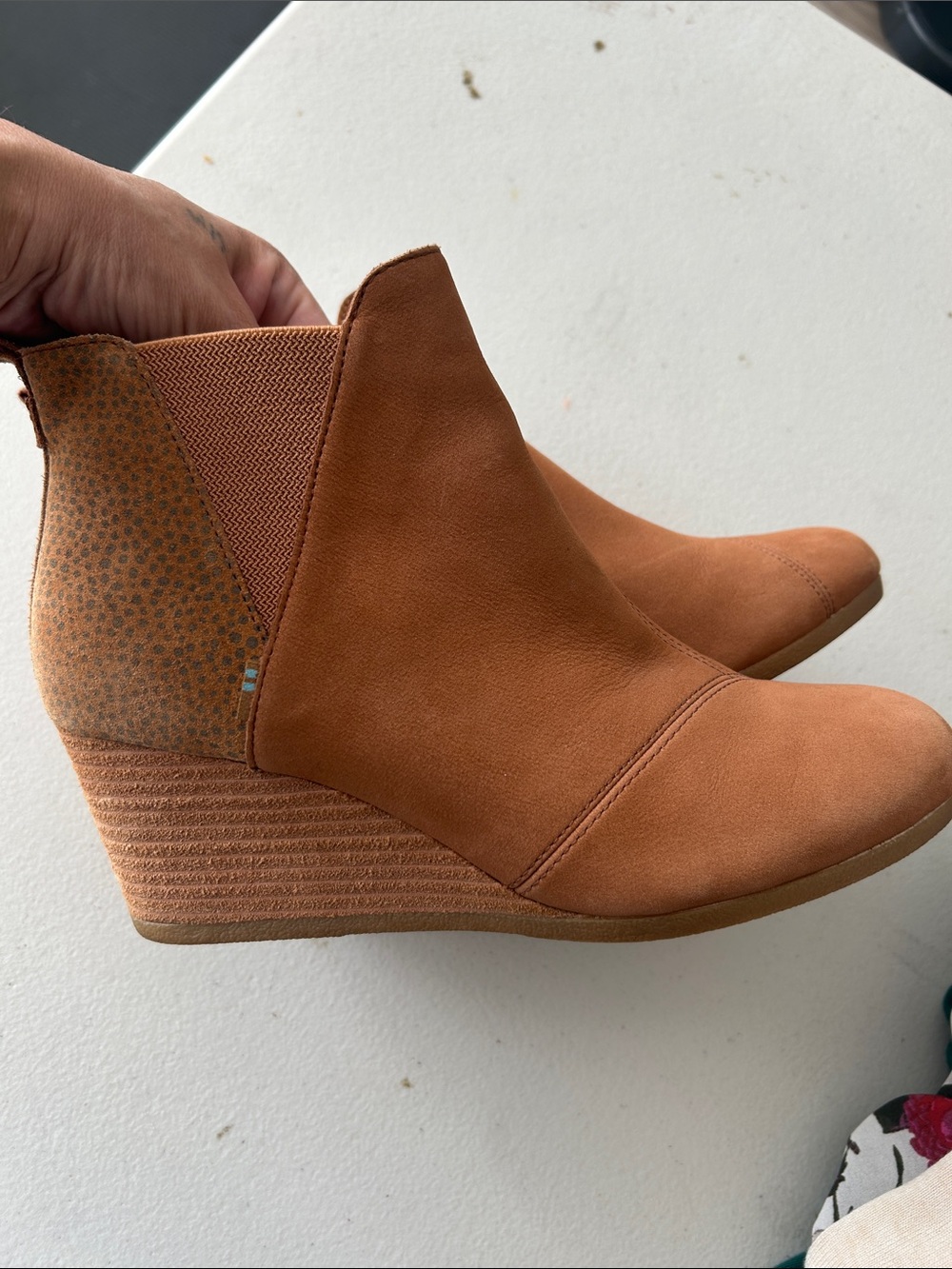 Toms Chestnut Tan Wedge Ankle Booties
